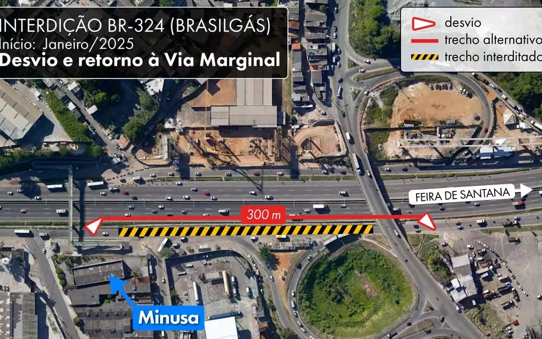 Tráfego na via marginal da BR-324 à altura da Brasilgás será alterado